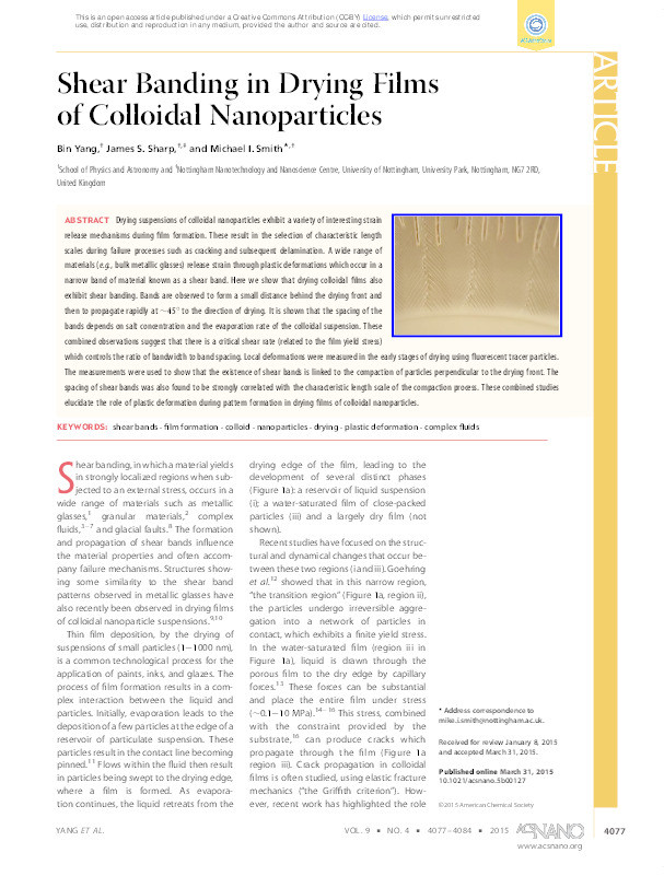 Shear banding in drying films of colloidal nanoparticles Thumbnail
