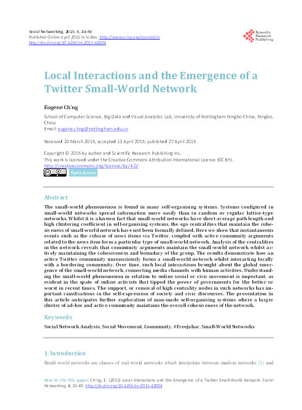 Local interactions and the emergence of a Twitter small-world network Thumbnail