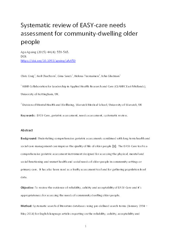 Systematic review of EASY-care needs assessment for community-dwelling older people Thumbnail