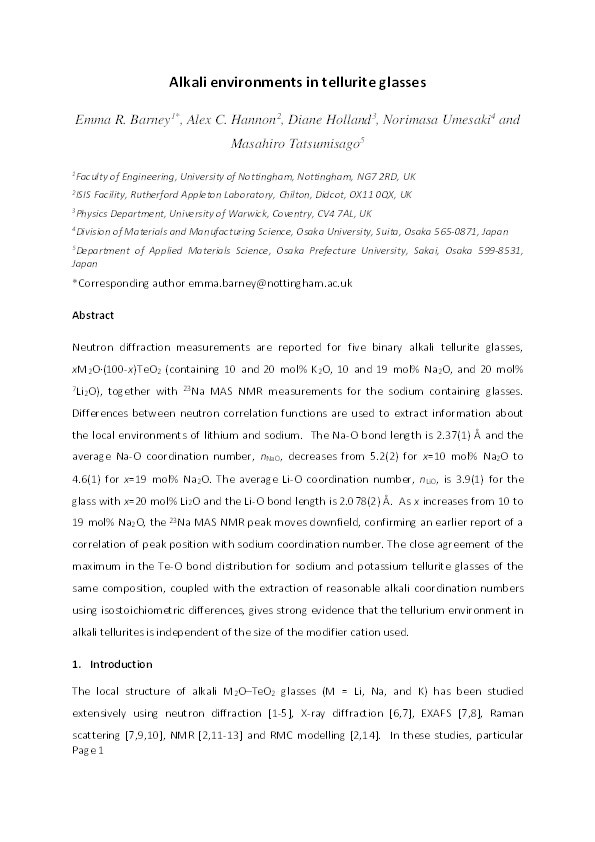 Alkali environments in tellurite glasses Thumbnail
