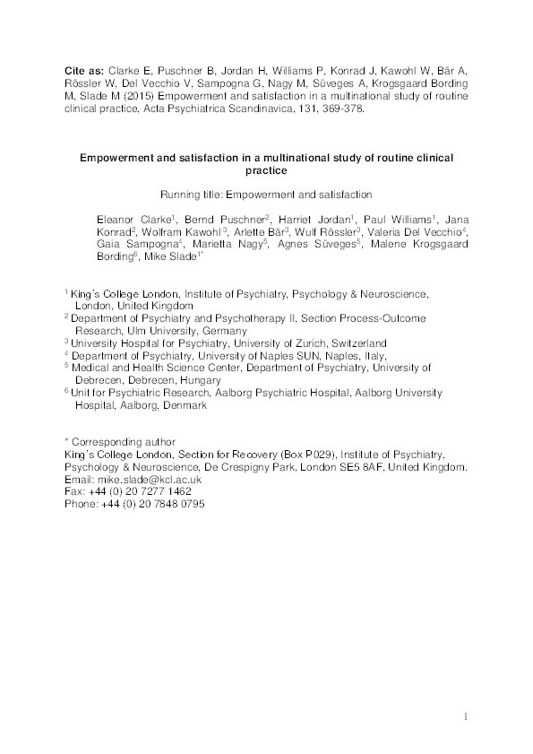 Empowerment and satisfaction in a multinational study of routine clinical practice Thumbnail