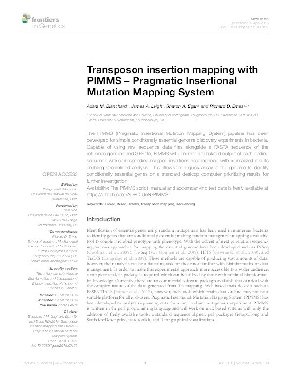 Transposon insertion mapping with PIMMS, Pragmatic Insertional Mutation Mapping System Thumbnail