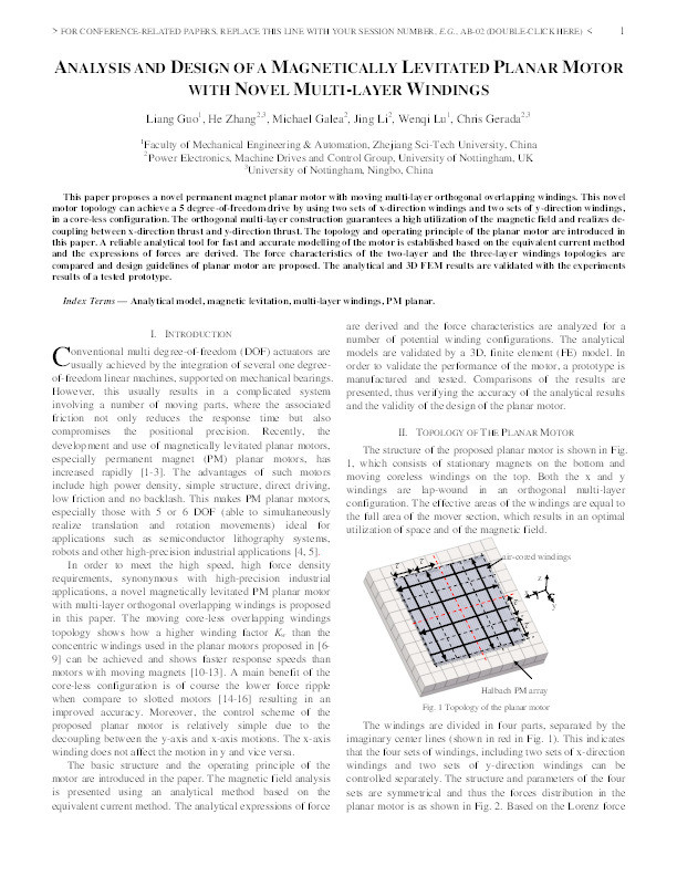 Analysis and design of a magnetically levitated planar motor with novel multilayer windings Thumbnail