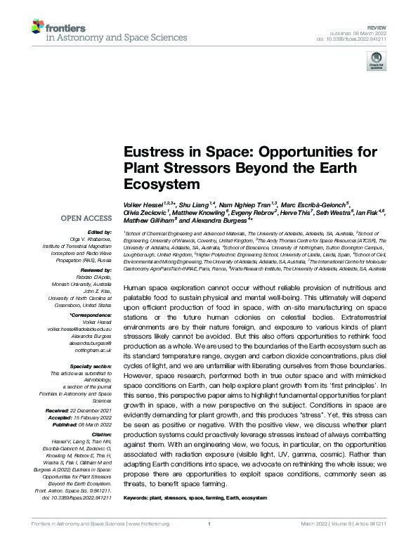 Eustress in Space: Opportunities for Plant Stressors Beyond the Earth Ecosystem Thumbnail