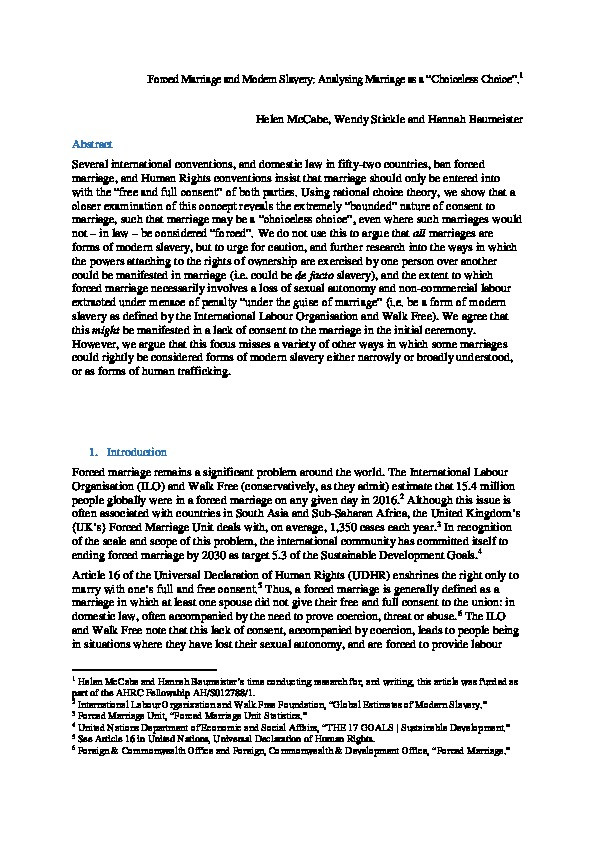 Forced Marriage and Modern Slavery: Analysing Marriage as a “Choiceless Choice”. Thumbnail