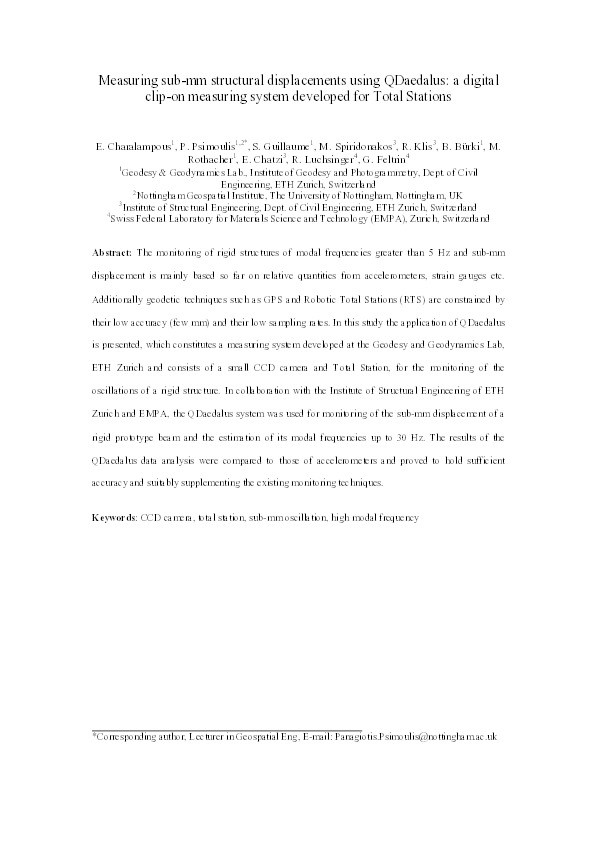 Measuring sub-mm structural displacements using QDaedalus: a digital clip-on measuring system developed for total stations Thumbnail