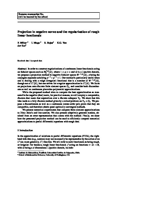 Projection in negative norms and the regularization of rough linear functionals Thumbnail