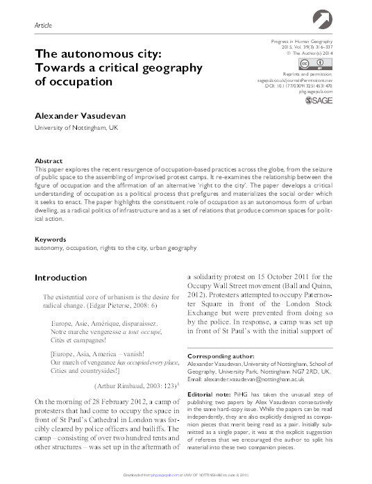 The autonomous city: towards a critical geography of occupation Thumbnail