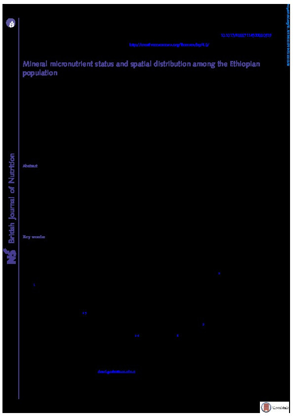 Mineral micronutrient status and spatial distribution among the Ethiopian population Thumbnail