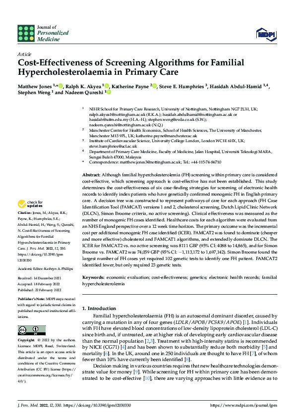 Cost-Effectiveness of Screening Algorithms for Familial Hypercholesterolaemia in Primary Care Thumbnail