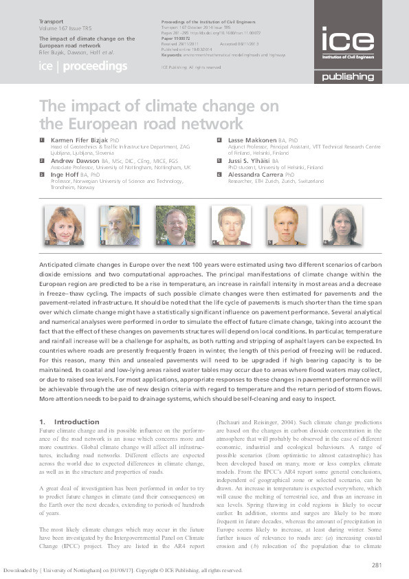 The impact of climate change on the European road network Thumbnail