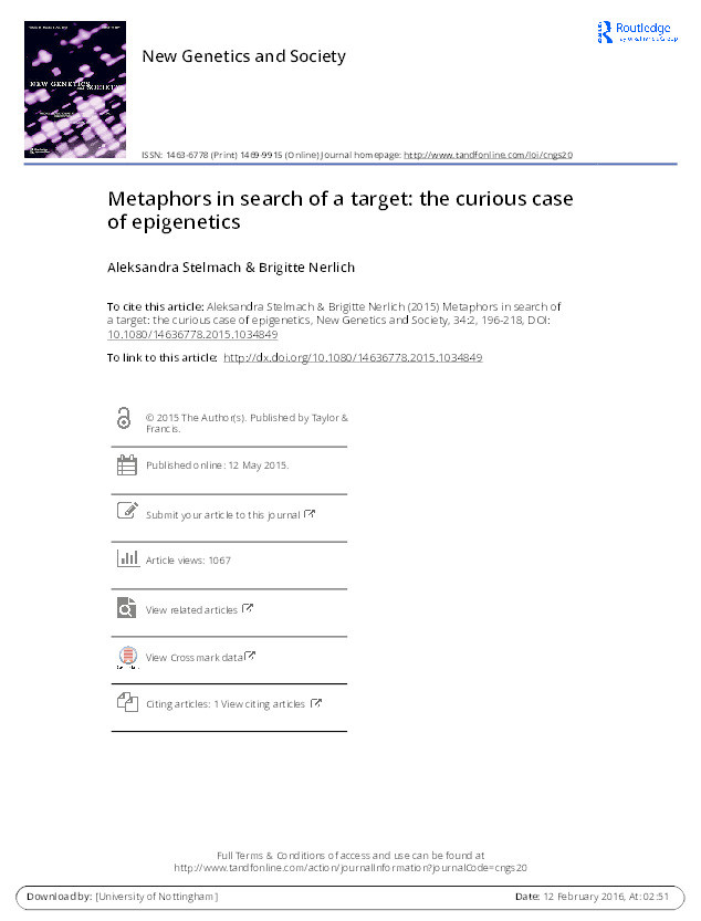 Metaphors in search of a target: the curious case of epigenetics Thumbnail