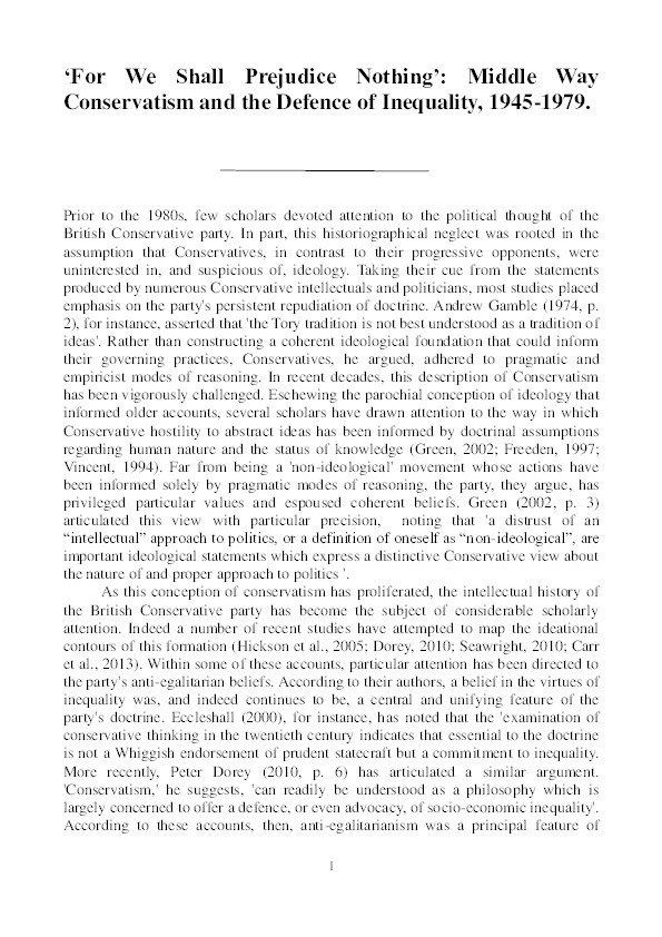 ‘For We Shall Prejudice Nothing’: Middle Way Conservatism and the Defence of Inequality, 1945–1979 Thumbnail