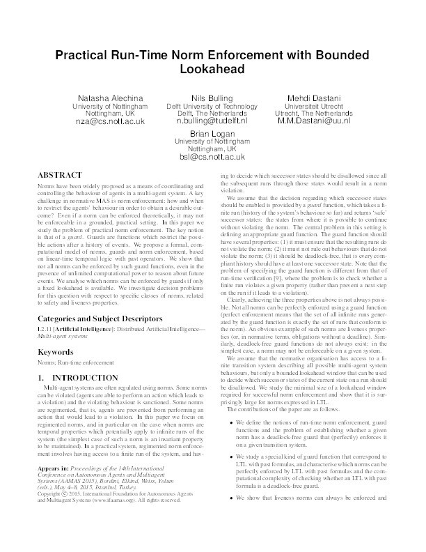 Practical run-time norm enforcement with bounded lookahead Thumbnail