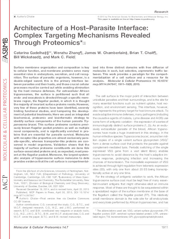 Architecture of a host–parasite interface: complex targeting mechanisms revealed through proteomics Thumbnail