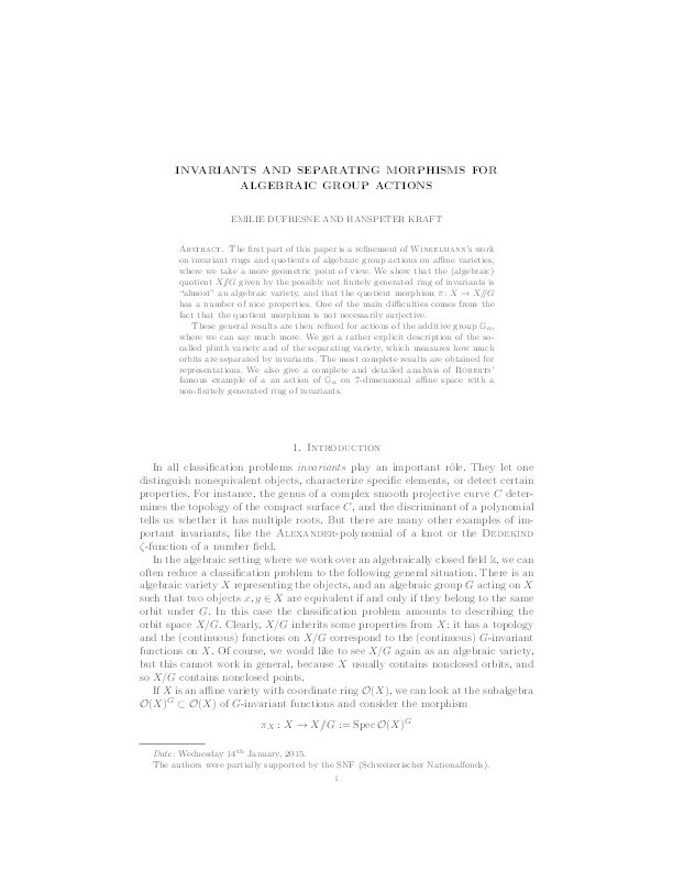 Invariants and separating morphisms for algebraic group actions Thumbnail