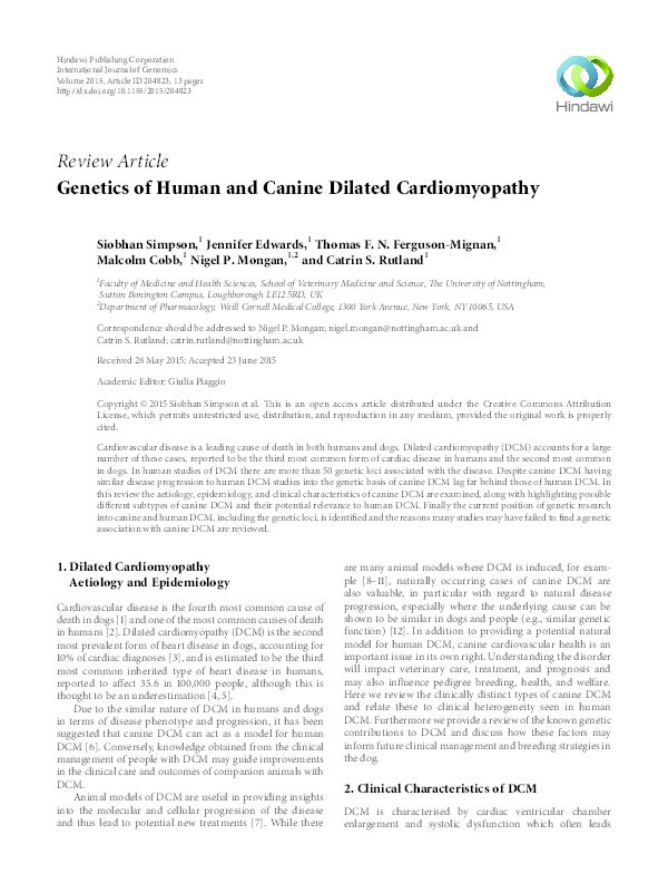 Genetics of human and canine dilated cardiomyopathy Thumbnail