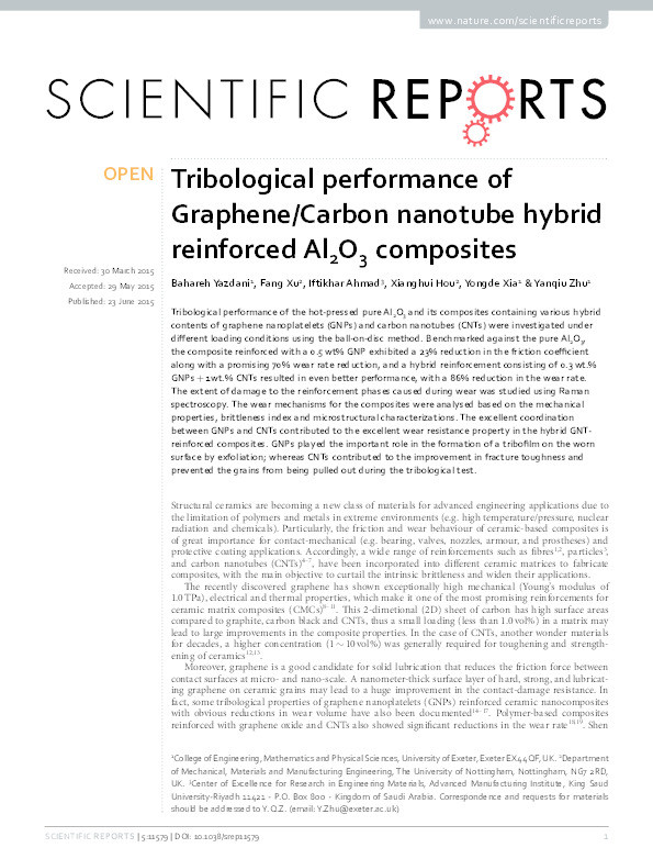 Tribological performance of Graphene/Carbon nanotube hybrid reinforced Al2O3 composites Thumbnail
