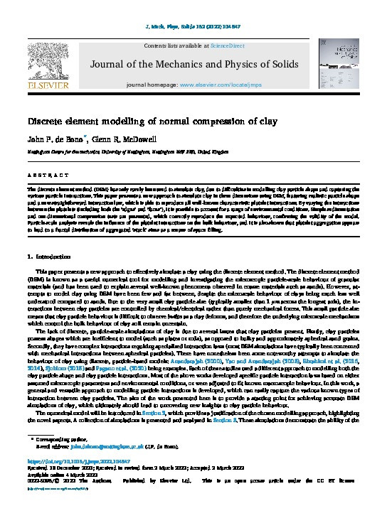 Discrete element modelling of normal compression of clay Thumbnail