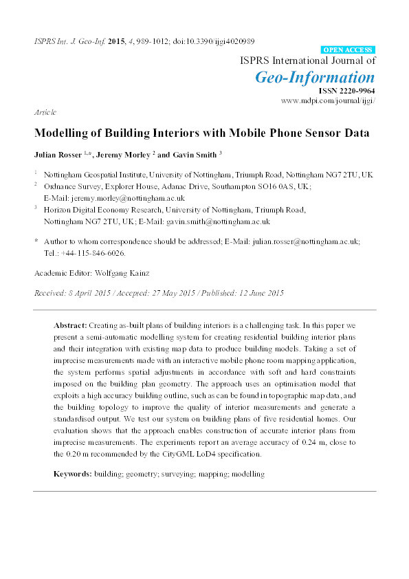 Modelling of building interiors with mobile phone sensor data Thumbnail