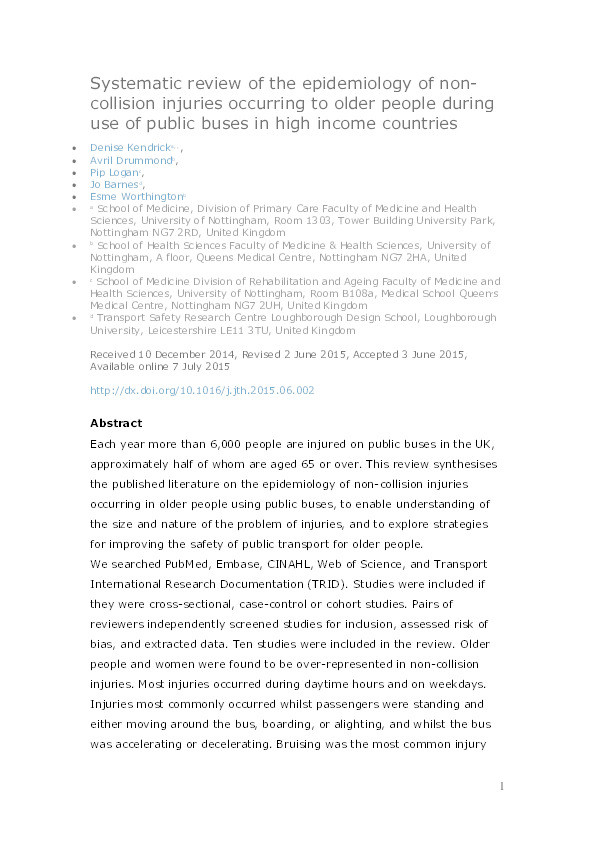 Systematic review of the epidemiology of non-collision injuries occurring to older people during use of public buses in high income countries Thumbnail