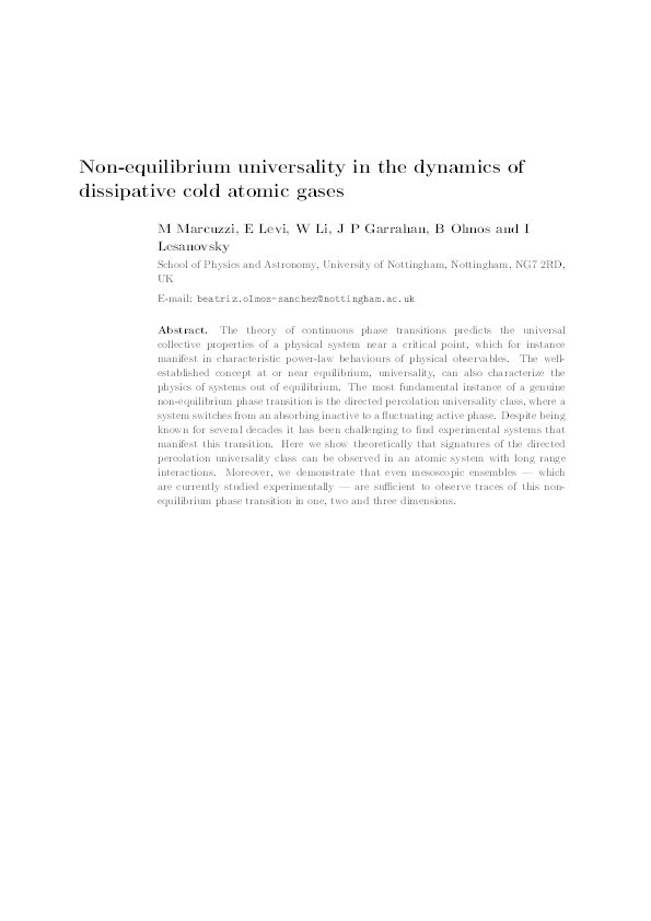 Non-equilibrium universality in the dynamics of dissipative cold atomic gases Thumbnail