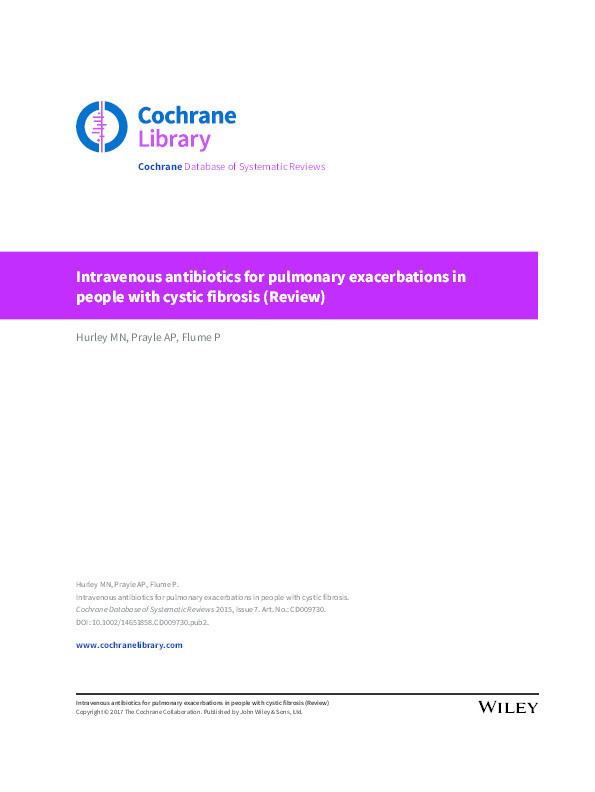 Intravenous antibiotics for pulmonary exacerbations in people with cystic fibrosis Thumbnail