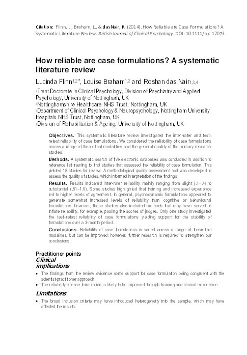 How reliable are case formulations?: a systematic literature review Thumbnail