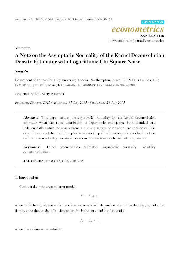 A note on the asymptotic normality of the kernel deconvolution density estimator with logarithmic chi-square noise Thumbnail