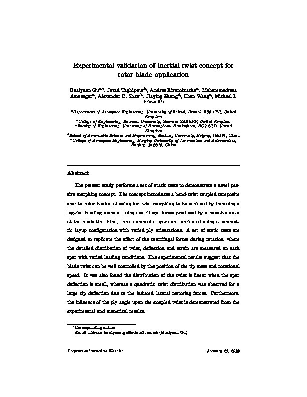 Experimental validation of inertial twist concept for rotor blade application Thumbnail