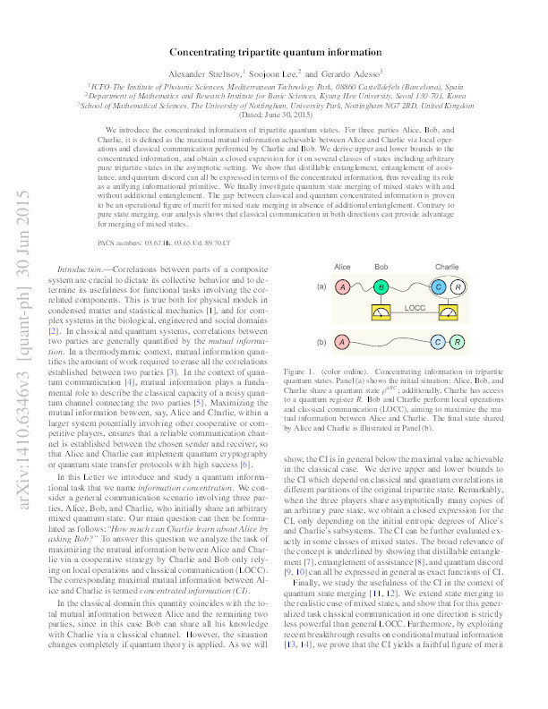 Concentrating tripartite quantum information Thumbnail