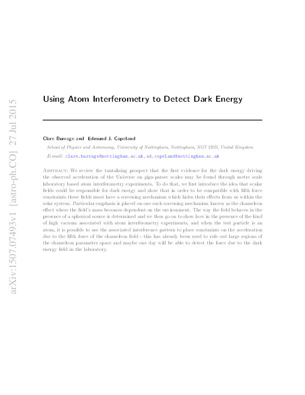 Using atom interferometry to detect dark energy Thumbnail
