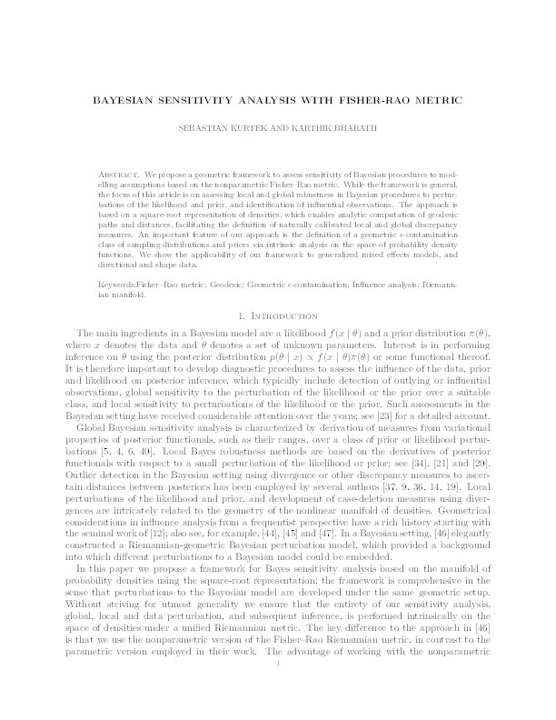 Bayesian sensitivity analysis with the Fisher–Rao metric Thumbnail