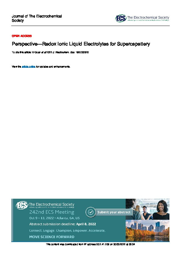 Perspective — Redox Ionic Liquid Electrolytes for Supercapattery Thumbnail
