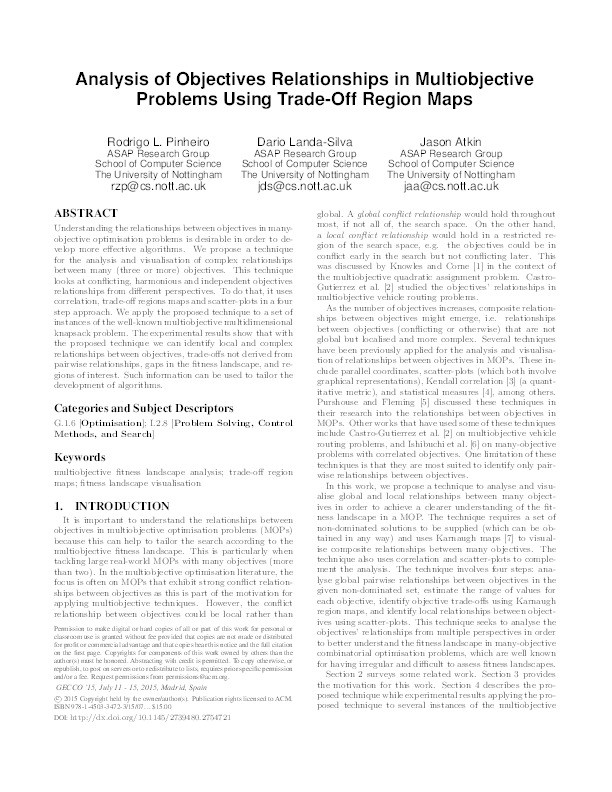 Analysis of objectives relationships in multiobjective problems using trade-off region maps Thumbnail