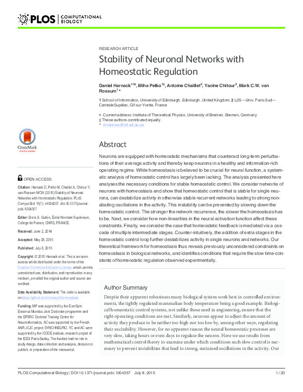 Stability of neuronal networks with homeostatic regulation Thumbnail