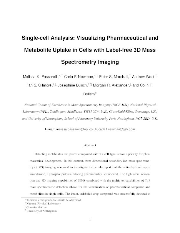 Single-Cell Analysis: Visualizing Pharmaceutical and Metabolite Uptake in Cells with Label-Free 3D Mass Spectrometry Imaging Thumbnail