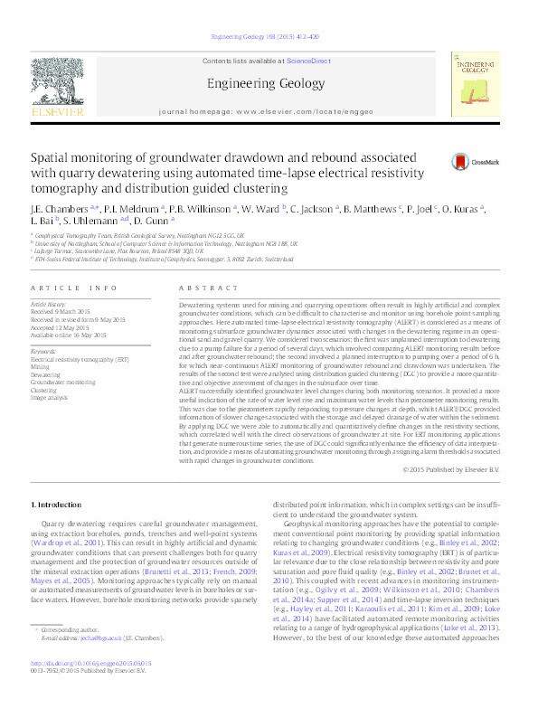 Spatial monitoring of groundwater drawdown and rebound associated with quarry dewatering using automated time-lapse electrical resistivity tomography and distribution guided clustering Thumbnail