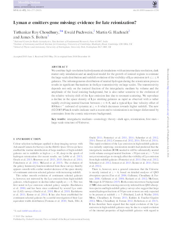 Lyman ? emitters gone missing: evidence for late reionization? Thumbnail