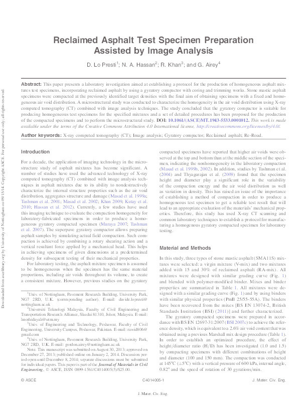 Reclaimed asphalt test specimen preparation assisted by image analysis Thumbnail