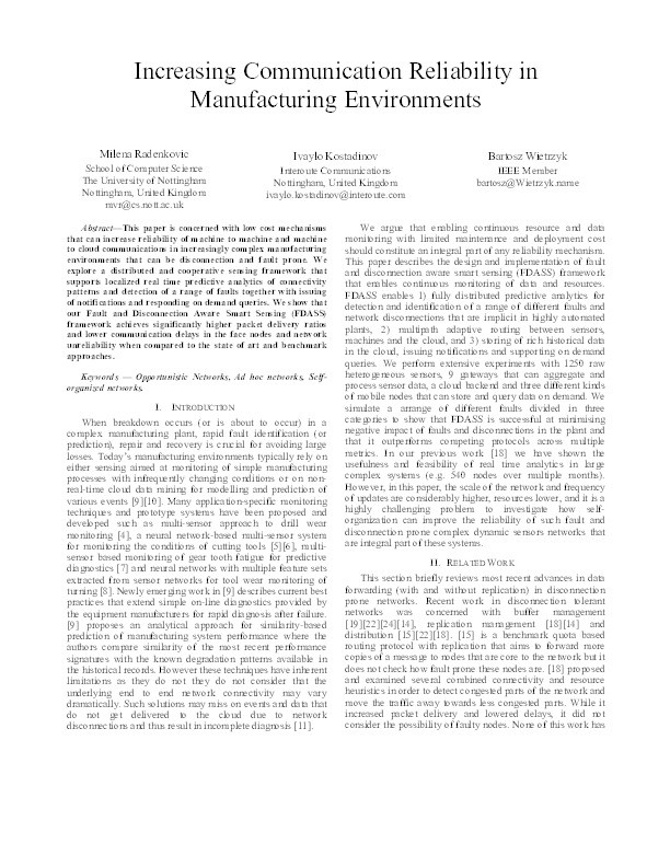 Increasing communication reliability in manufacturing environments Thumbnail