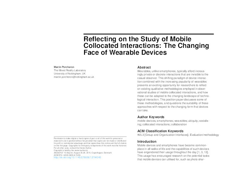 Reflecting on the study of mobile collocated interactions: the changing face of wearable devices Thumbnail