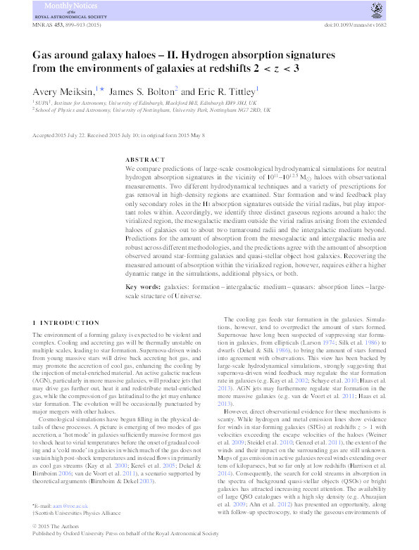 Gas around galaxy haloes - II: hydrogen absorption signatures from the environments of galaxies at redshifts 2<z<3 Thumbnail