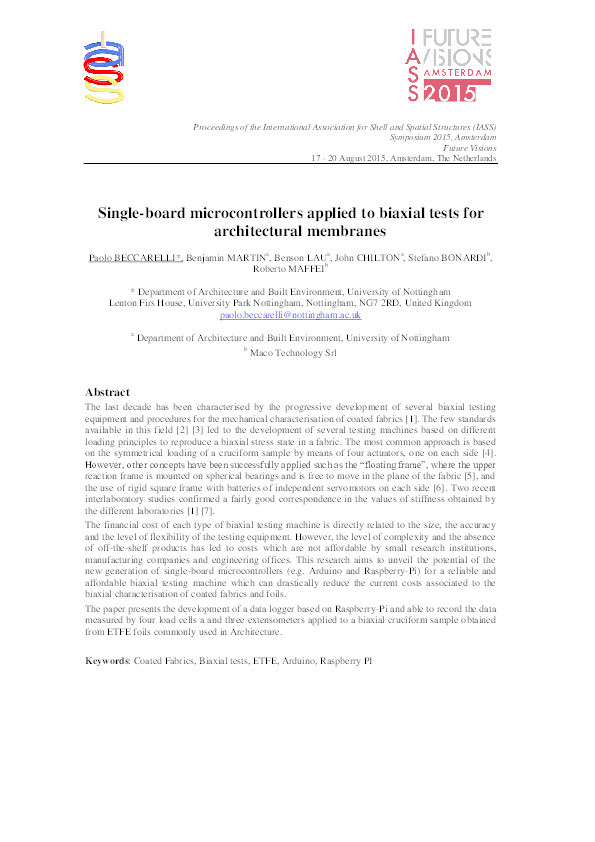 Single-board microcontrollers applied to biaxial tests for architectural membranes Thumbnail