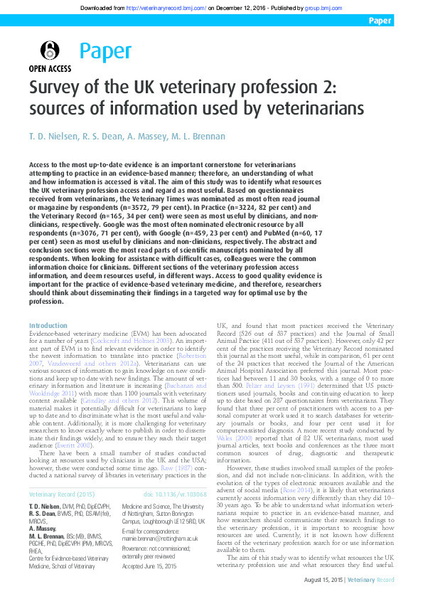 Survey of the UK veterinary profession 2: sources of information used by veterinarians Thumbnail