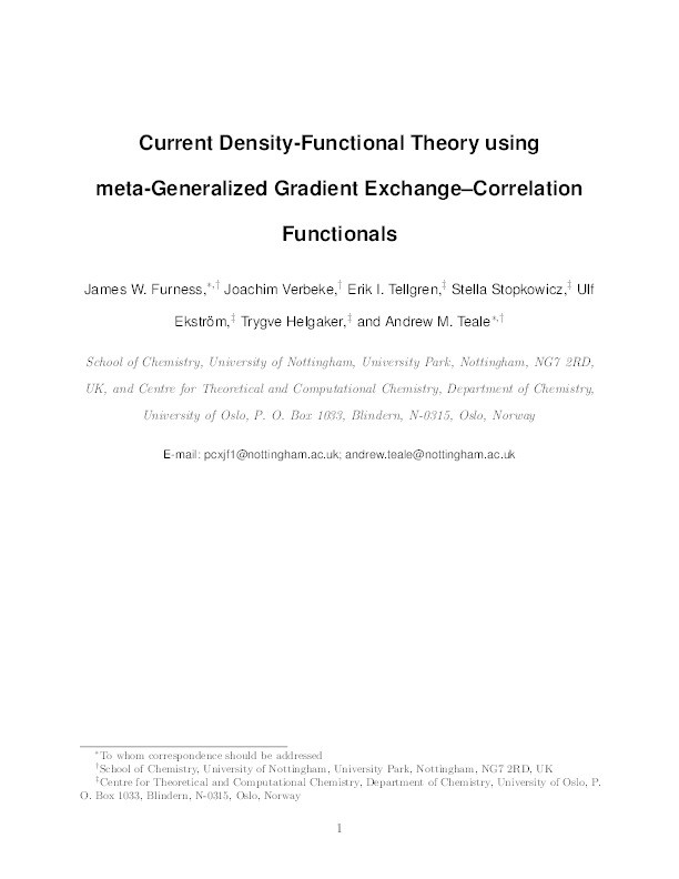 Current Density Functional Theory Using Meta-Generalized Gradient Exchange-Correlation Functionals Thumbnail