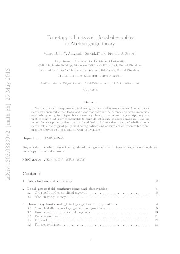 Homotopy colimits and global observables in Abelian gauge theory Thumbnail