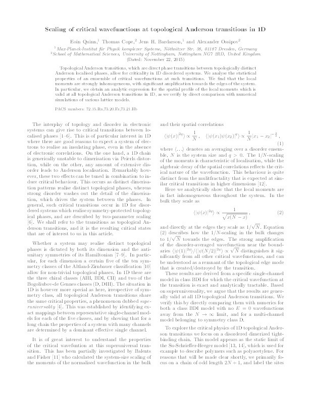 Scaling of critical wave functions at topological Anderson transitions in one dimension Thumbnail