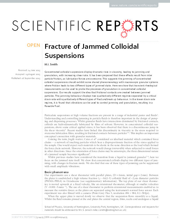 Fracture of jammed colloidal suspensions Thumbnail