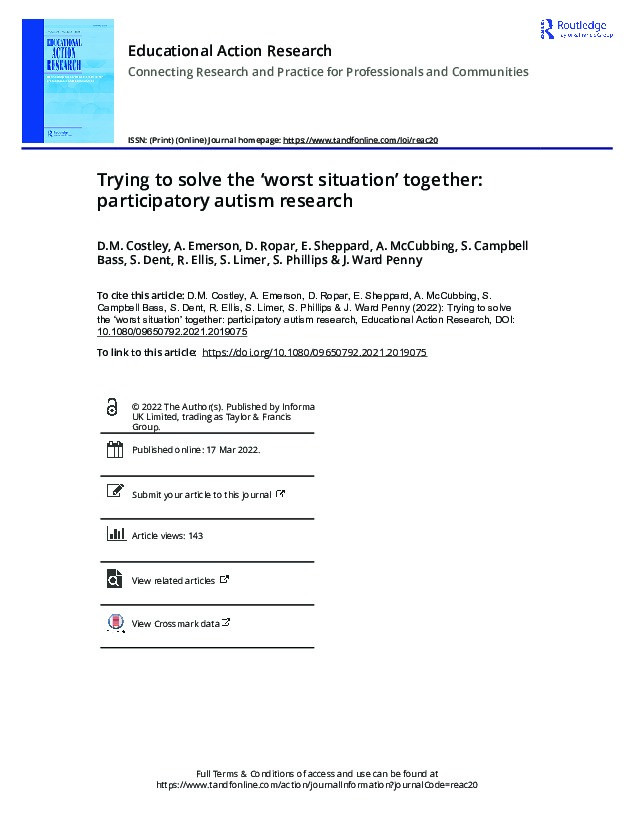 Trying to solve the ‘worst situation’ together: participatory autism research Thumbnail